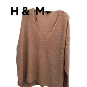 H&M V Neck Oversized Pullover Sweater Rose L